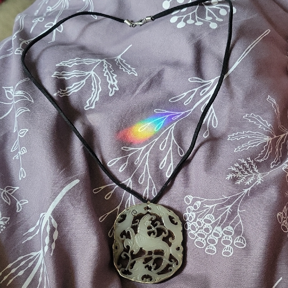 Black Suede Cord Necklace with Intricate Stone Pendant